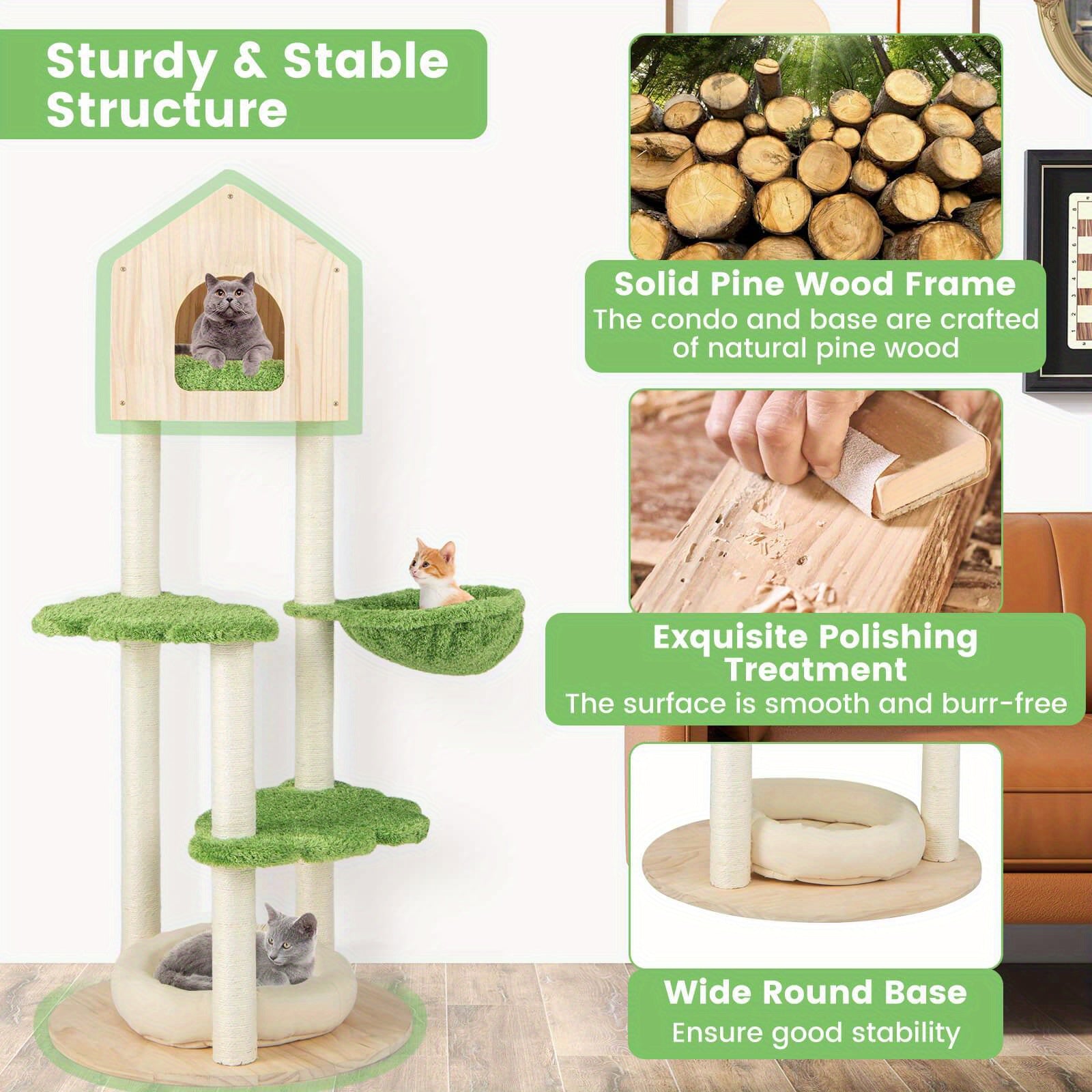 Katzenbaum aus Holz, 139.7 cm hoch